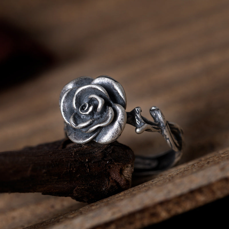 Vintage Rose Ring with Dark Enchanted Energy Bloom