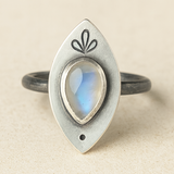 Pear-Shaped Moonstone Ring with Matte Leaf Frame