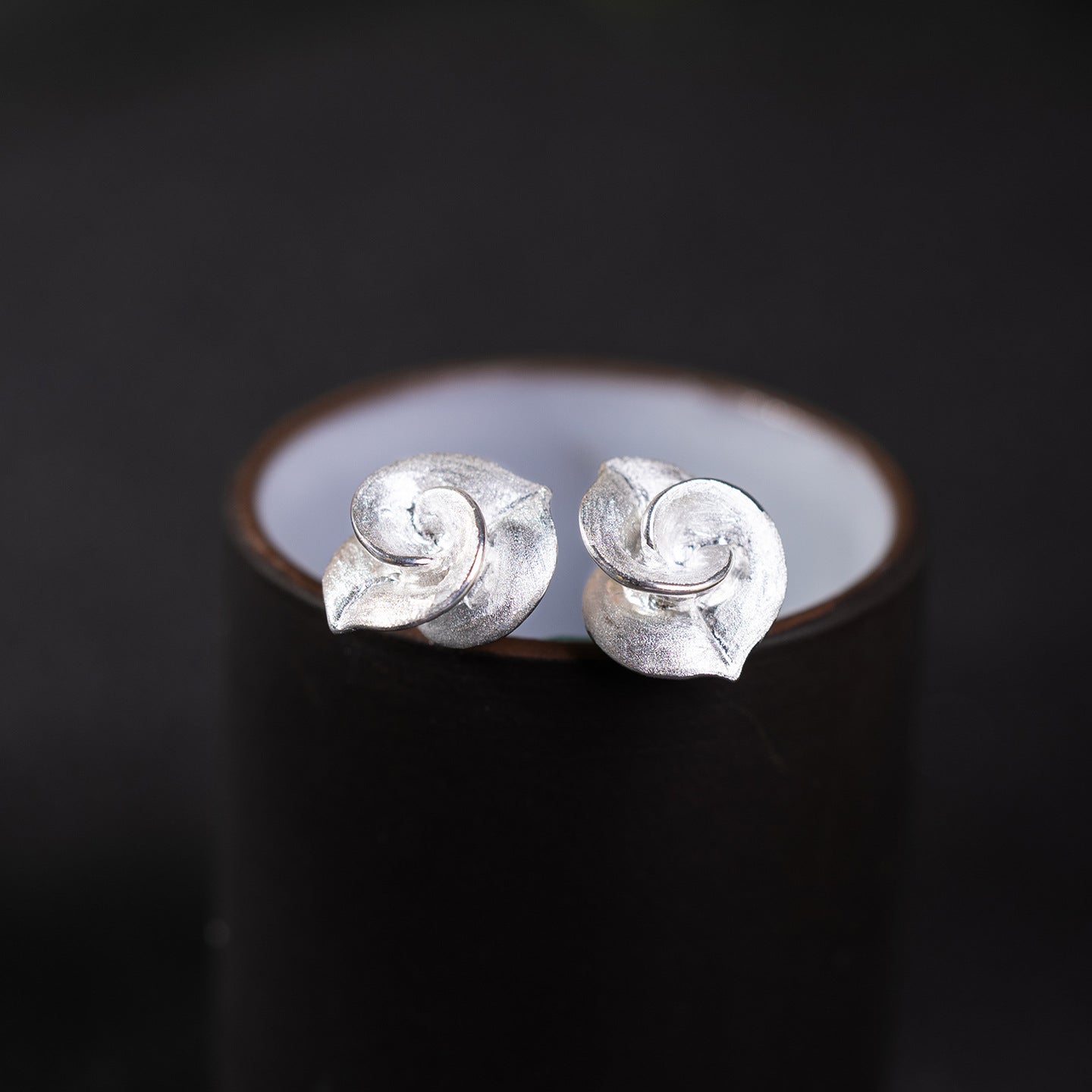 Silver Spiral Leaf Stud Earrings – Whisper of the Grove