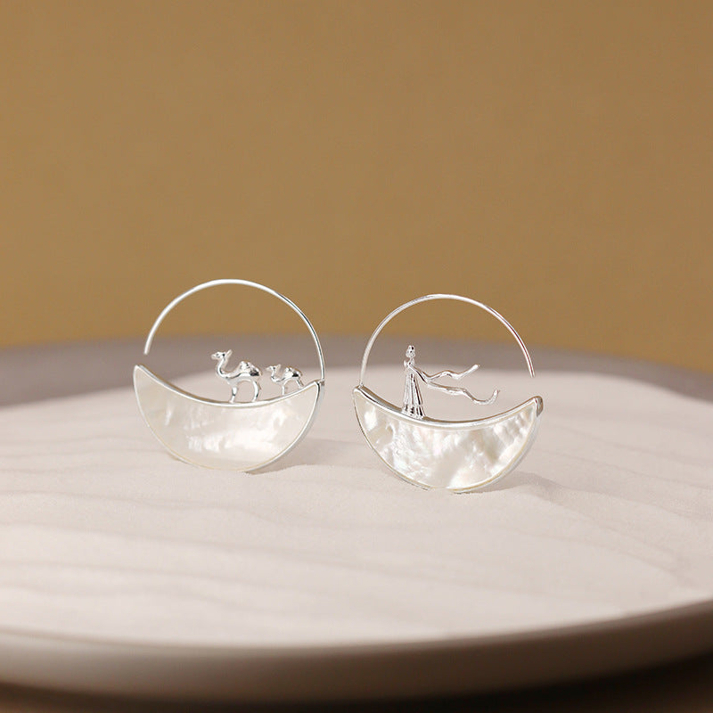 Moon Desert Journey Earrings with Goddess and Camels