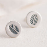 Rustic Leaf Imprint Stud Earrings in Antique Silver