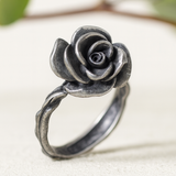 Vintage Rose Ring with Dark Enchanted Energy Bloom
