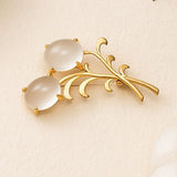 Golden Branch Brooch with Moonstone Energy Drops
