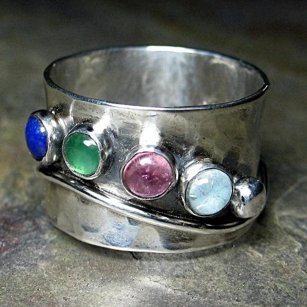 Colorful Gemstone Boho Ring with Healing Crystal Vibes
