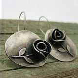 Vintage Black Rose Drop Earrings with Nature-Inspired Charm