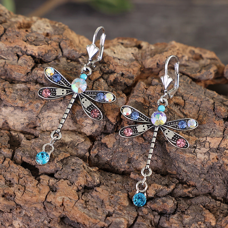 Colorful Dragonfly Earrings with Bohemian Crystal Gemstone Design