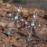 Colorful Dragonfly Earrings with Bohemian Crystal Gemstone Design