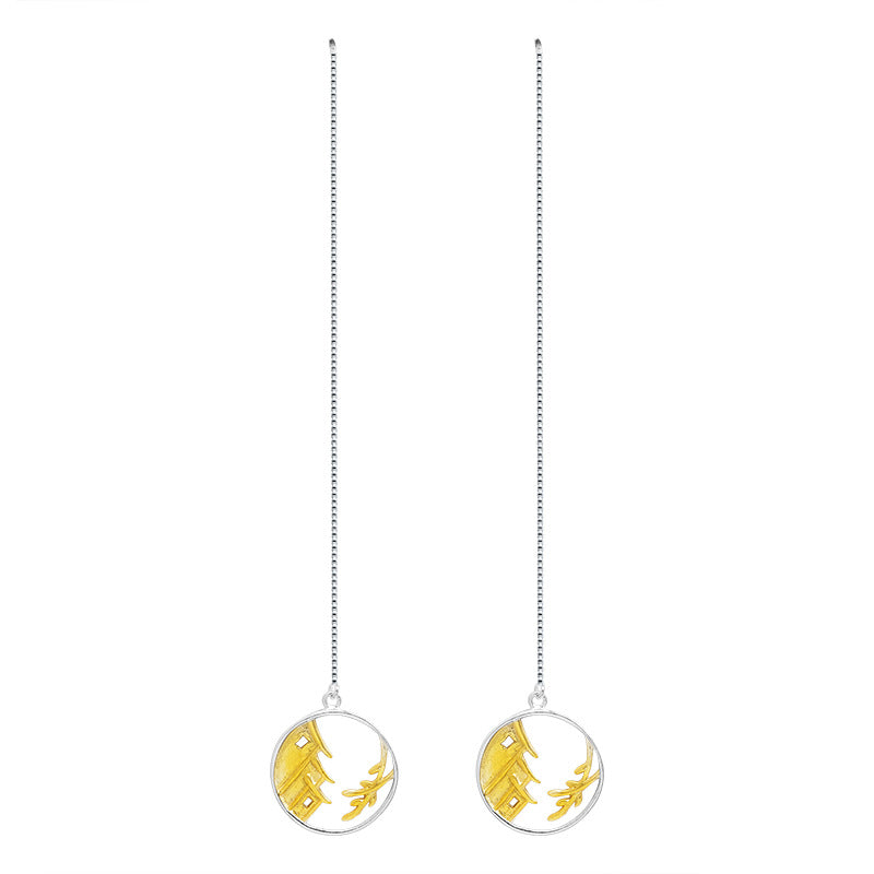 Moonlit Village Threader Earrings for Poetic Mystic Souls