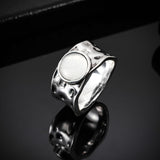 Organic Textured Ring with White Gem and Sculpted Band