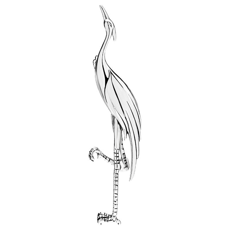Standing Crane Brooch – Graceful Spirit Animal Bird Pin