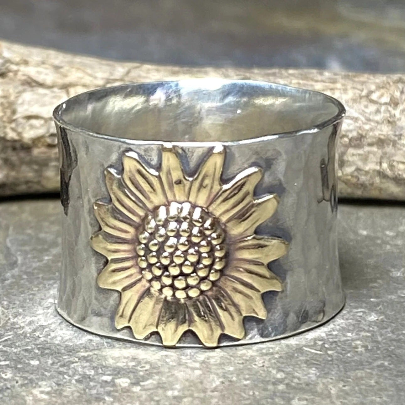 Sunflower Wide Band Ring with Boho Nature Inspiration