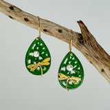 Green Dragonfly Drop Earrings for Transformation and Balance