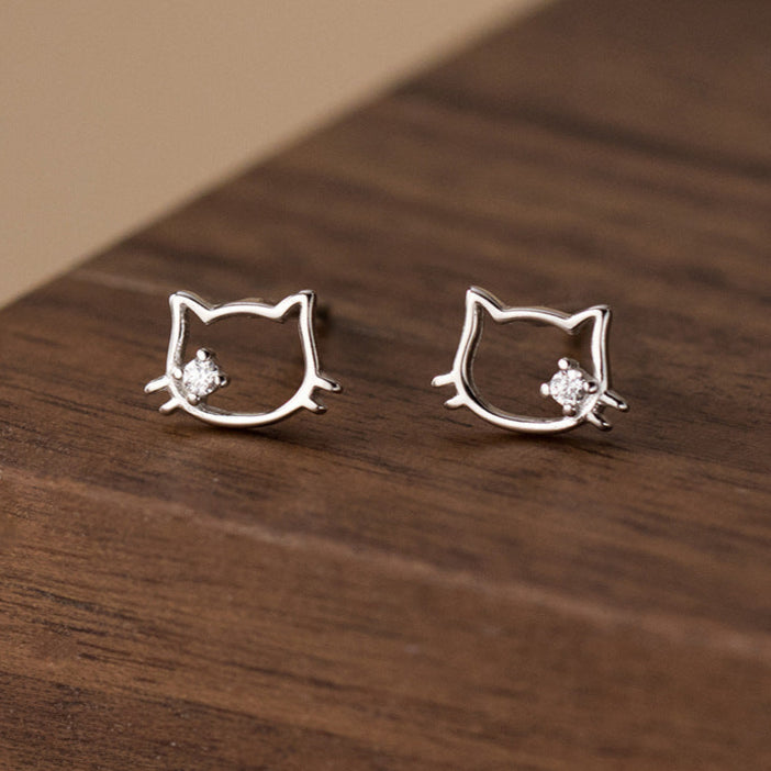Minimalist Cat Earrings with Crystal Accent