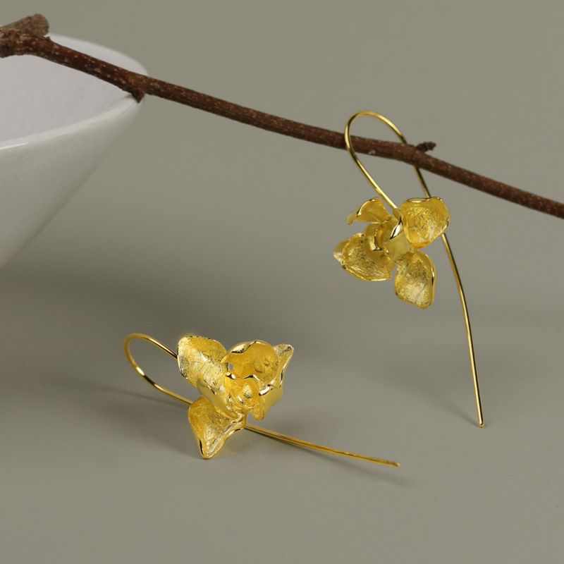 Silver Orchid Threader Earrings for Grace and Energy Flow