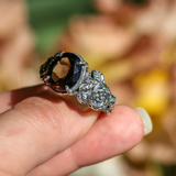 Garnet Rose Ring with Vintage Floral Engraved Band