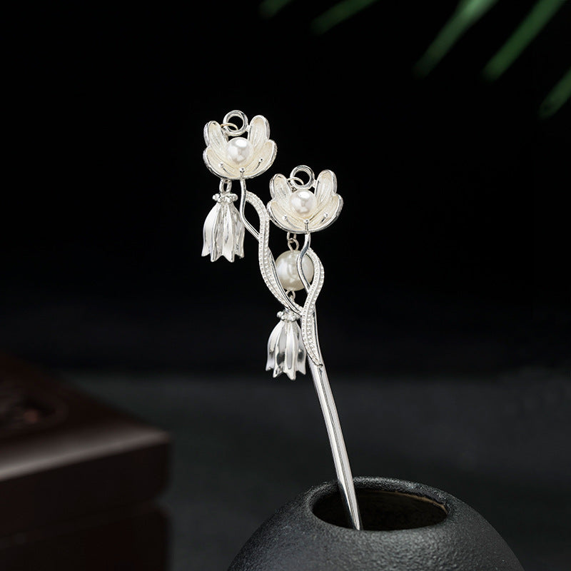 Twin Blossom Hair Stick with Dangling Petal Charms