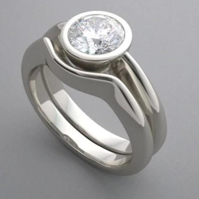 Bezel Set Solitaire Crystal Ring with Modern Band Design