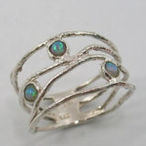 Nature Inspired Openwork Ring with Blue Opal Accents