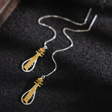 Celestial Lute Threader Earrings – Silver & Gold Harmony