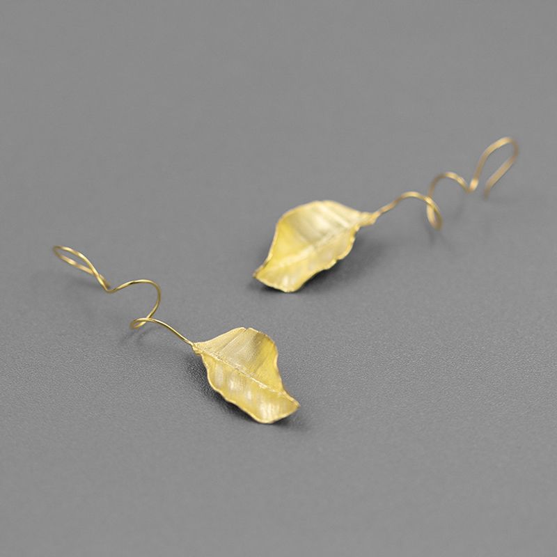 Leaf Drop Earrings Gold Silver Dangle Jewelry