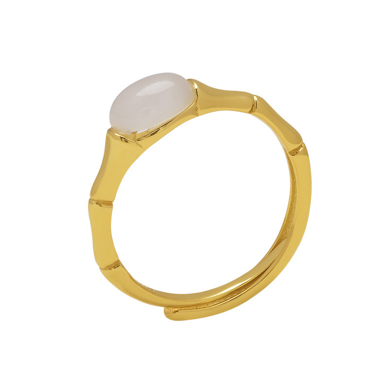 Golden Bamboo Moonstone Ring for Inner Calm & Clarity