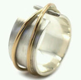 Rustic Wide Band Ring with Gold Wire Accent