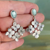 Cluster Floral Earrings with Green Gemstone Nature Inspired Design