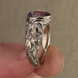 Vintage Floral Ring with Teardrop Purple Gemstone Design