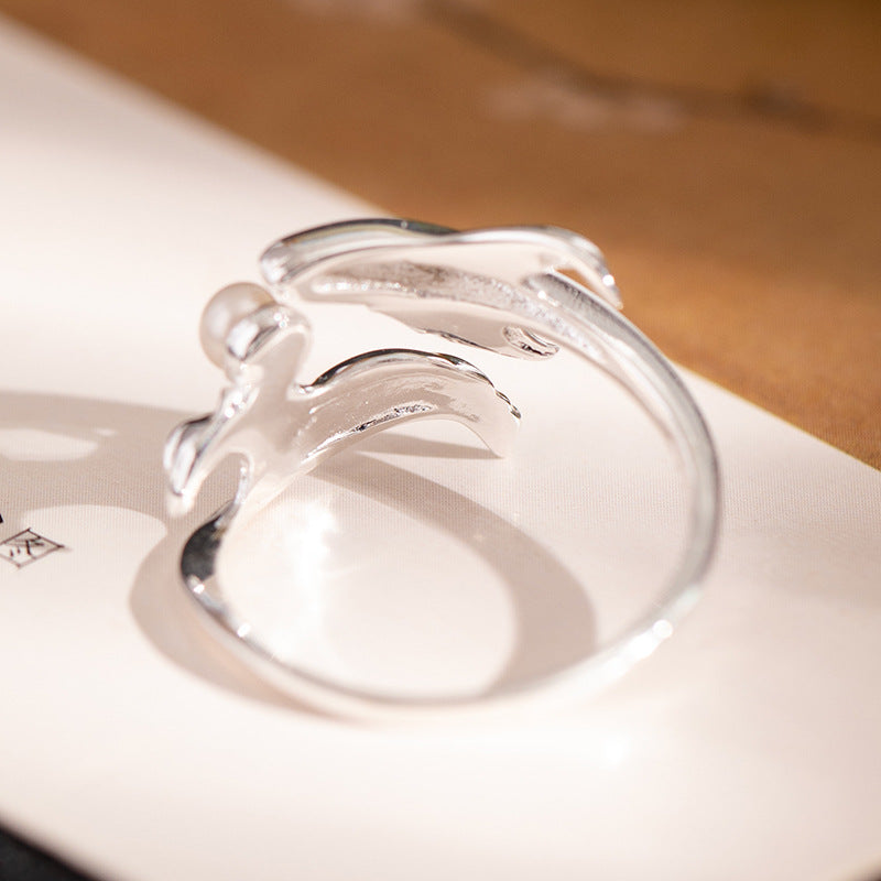 Koi Dance Pearl Ring – Adjustable Silver Band