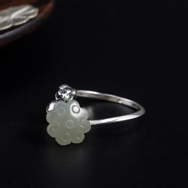 Lotus Seed Pod Ring with White Jade Bloom