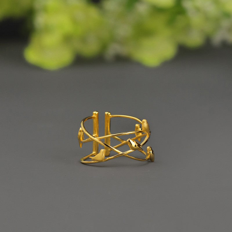 Nature Birds Inspired Gold Statement Ring