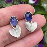 Handmade Leaf Earrings with Blue Gemstone Nature Inspired Design