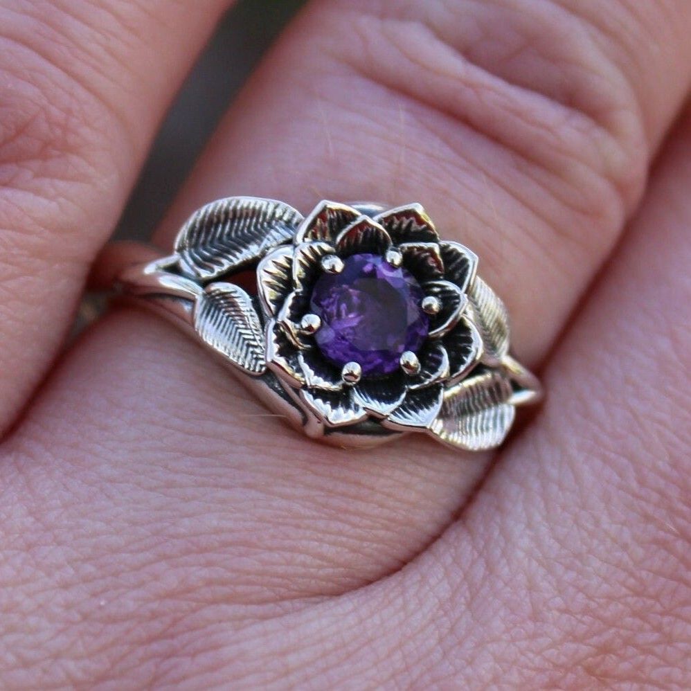 Bohemian Floral Amethyst Ring with Nature Inspired Design