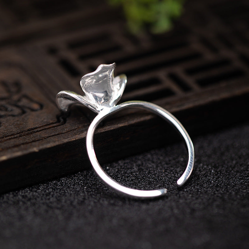 Silver Petal Ring with Golden Stamens for Gentle Energy