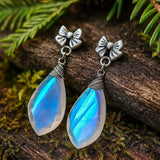 Moonstone Drop Earrings with Bow Nature Inspired Design