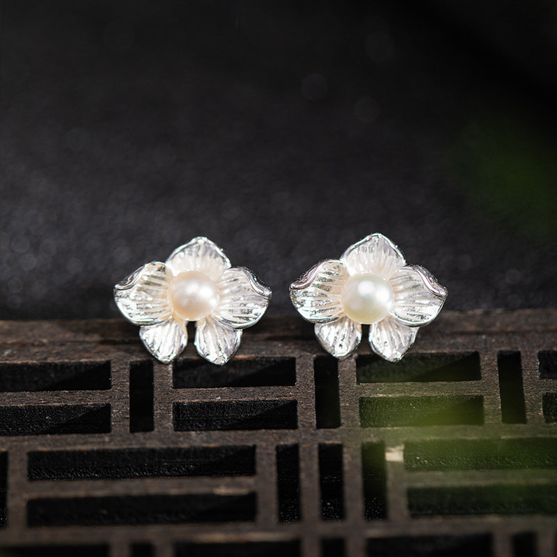 Petal Pearl Stud Earrings for Soft Goddess Serenity