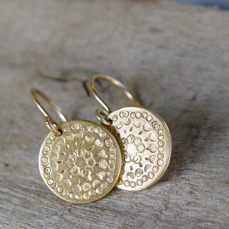 Rustic Gold Disc Earrings with Nature-Inspired Bohemian Charm