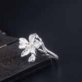 Silver Petal Ring with Golden Stamens for Gentle Energy