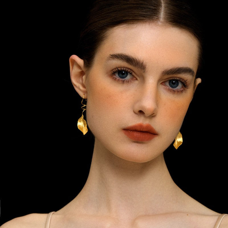 Leaf Drop Earrings Gold Silver Dangle Jewelry