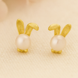Pearl Bunny Stud Earrings with Playful Lunar Energy