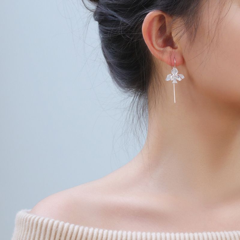 Silver Orchid Threader Earrings for Grace and Energy Flow