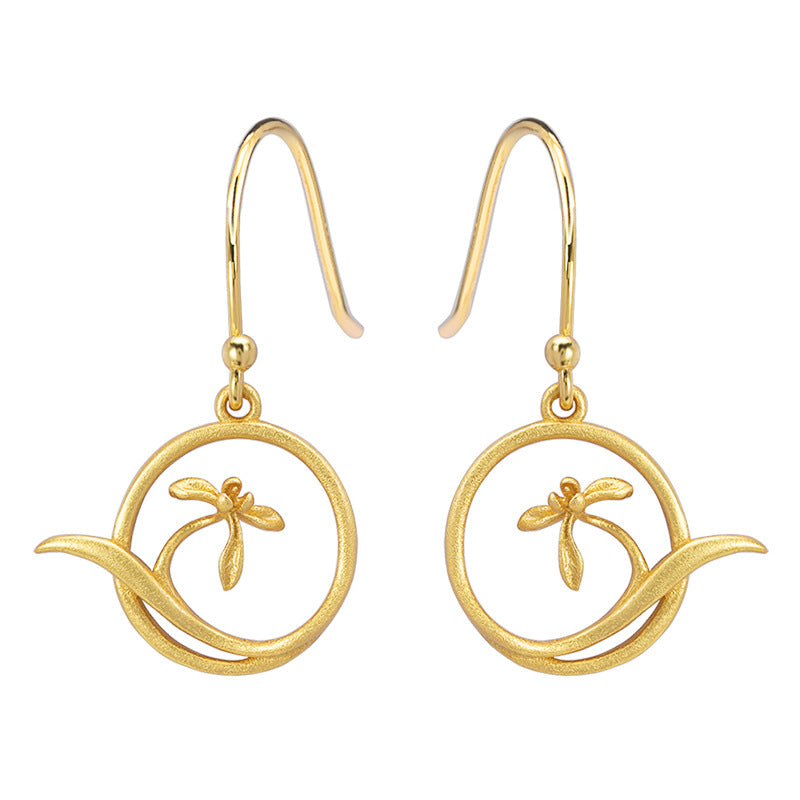 Golden Vine Earrings with Minimal Bloom and Sacred Flow