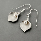 Gold Flower Petal Earrings with Pearl Nature Inspired Design