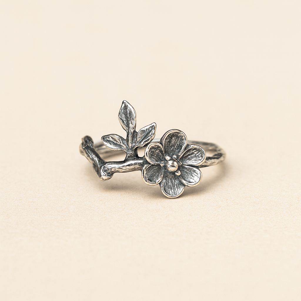 Branch Blossom Ring with Rustic Nature-Inspired Design