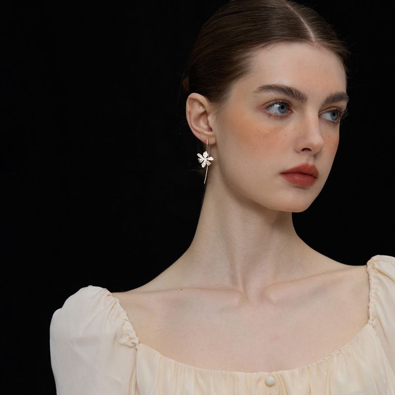 Iris Flower Drop Earrings in Gold or Silver