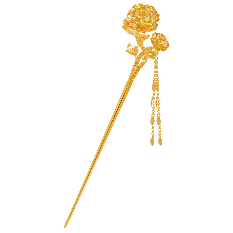 Golden Goddess Hairpins with Blossoms and Flowing Chains