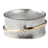 Rustic Wide Band Ring with Golden Line and Gemstone