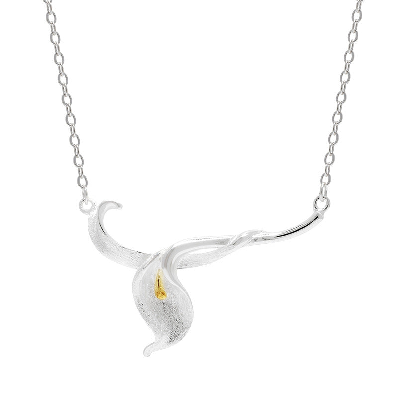 Calla Lily Necklace – Silver Flower Pendant with Gold Detail