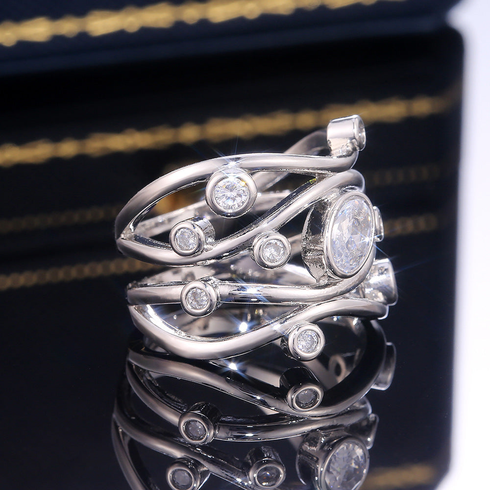 Wide Hammered Gold Ring with Bezel Set Crystals