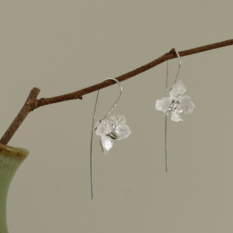 Silver Orchid Threader Earrings for Grace and Energy Flow